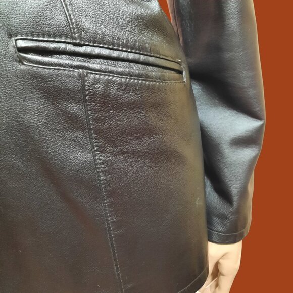 Vintage 90s Y2k Leather Jacket Dark Brown Mid Length Size S Button Up - Picture 9 of 12